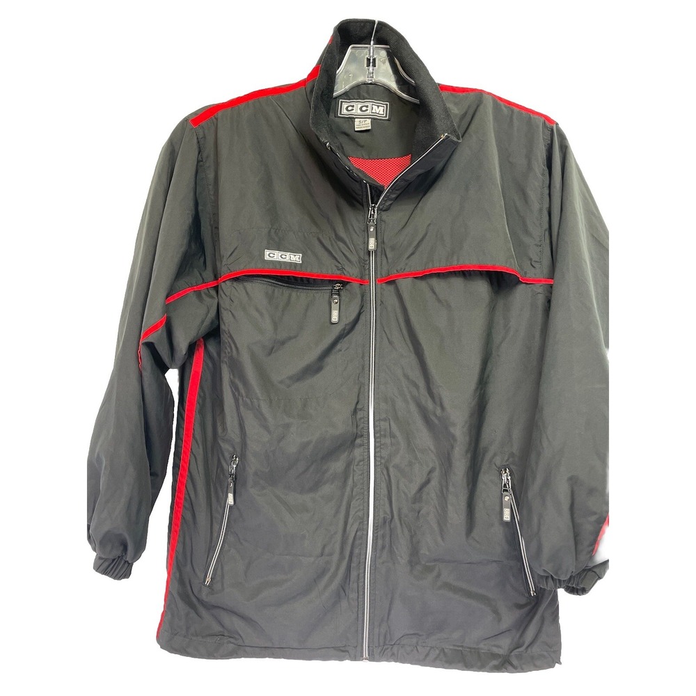 CCM‎ Mens Sz Small Blackw/ Red Vented Windbreaker Hockey Jacket Full Zip EUC